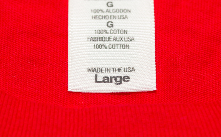 Red shirt tag with 'Made in the USA'